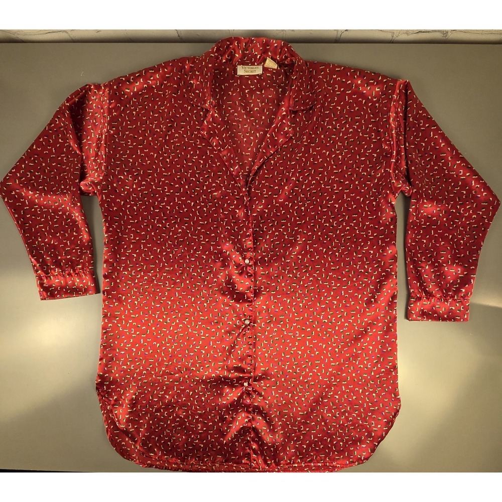 Victorias Secret Vtg M/L Gold Label Satin Button Down Pajama Sleep Shirt‎ Dress